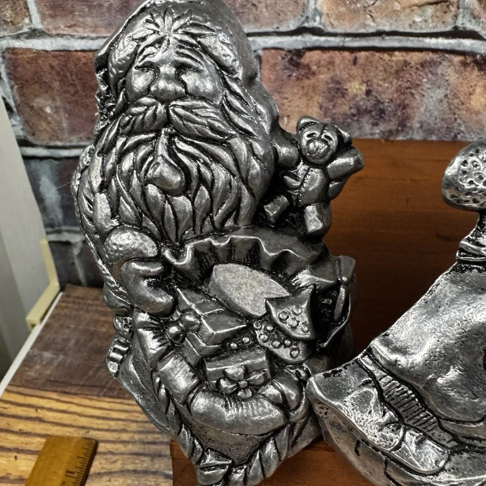 4‎ Vtg Carson Pewter Christmas Stocking Hanger Hooks Shelf Sitters Cat Elf Santa